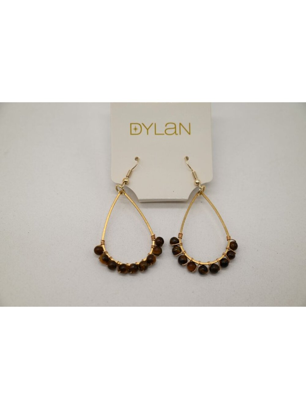 NWT Dylan Jewelry Missy Earrings Tigers Eye Gold Tone Dangle Drop Statement